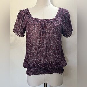 Mossimo Supply Co. Purple Pink Floral Square Neck Puff Sleeve Blouse Size M